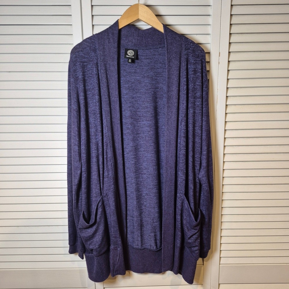 Bobeau Women's Medium Cardigan‎ Sweater Purple Knit Open Front Pockets Cozy